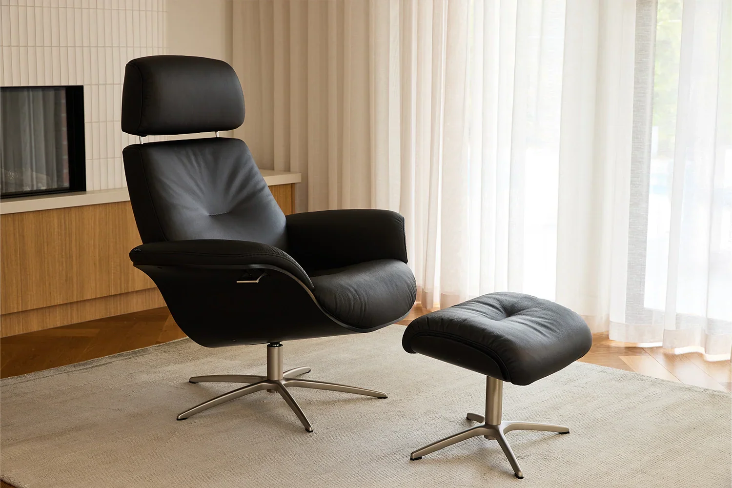 Falcon Fjords Recliner Chair & Ottoman - Black - Image 2